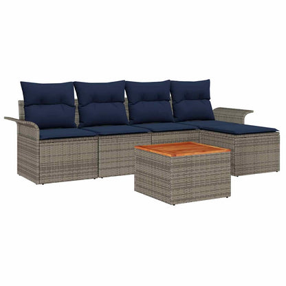 Set Divano da Giardino 6 pcs Grigio e Blu Navy polyrattan | homemem39