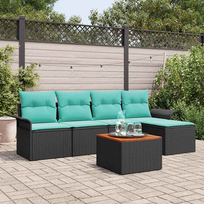 Set Divano da Giardino 6 pcs Nero e Turchese polyrattan