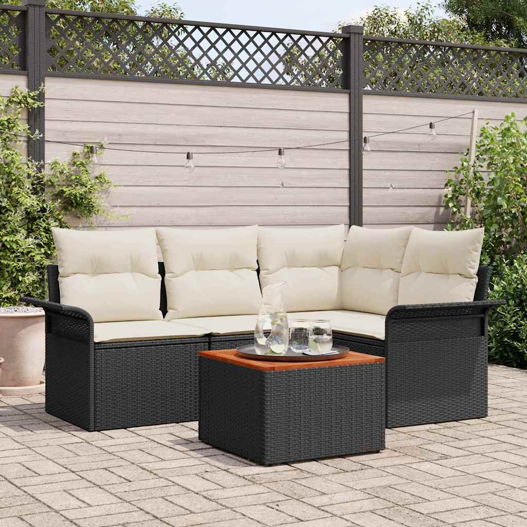 Set Divano da Giardino 5 pcs Nero e Crema polyrattan | homemem39