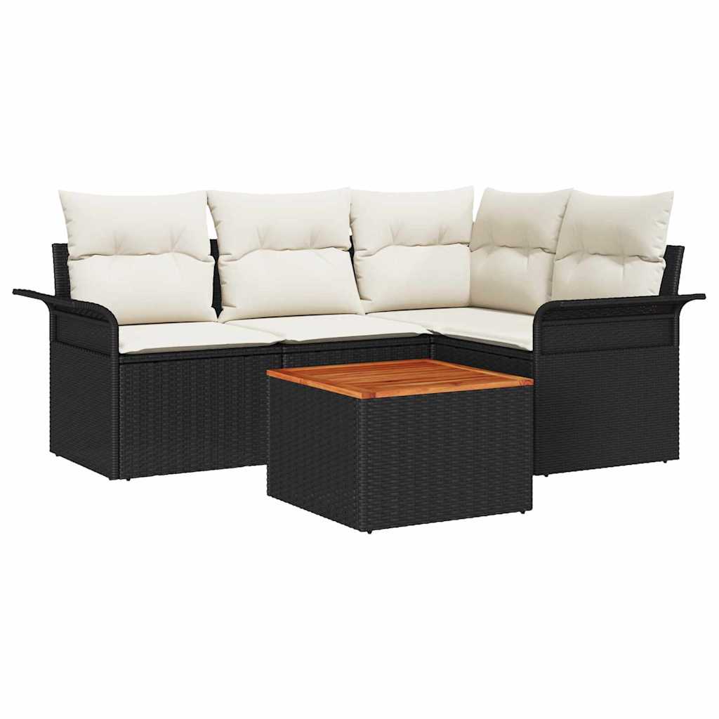 Set Divano da Giardino 5 pcs Nero e Crema polyrattan | homemem39
