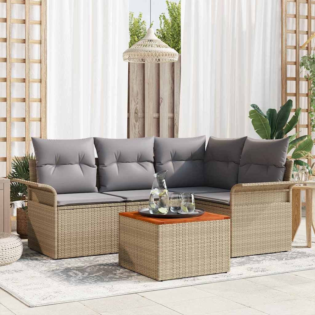 Set Divano da Giardino 5 pcs Beige e Grigio Chiaro polyrattan | homemem39