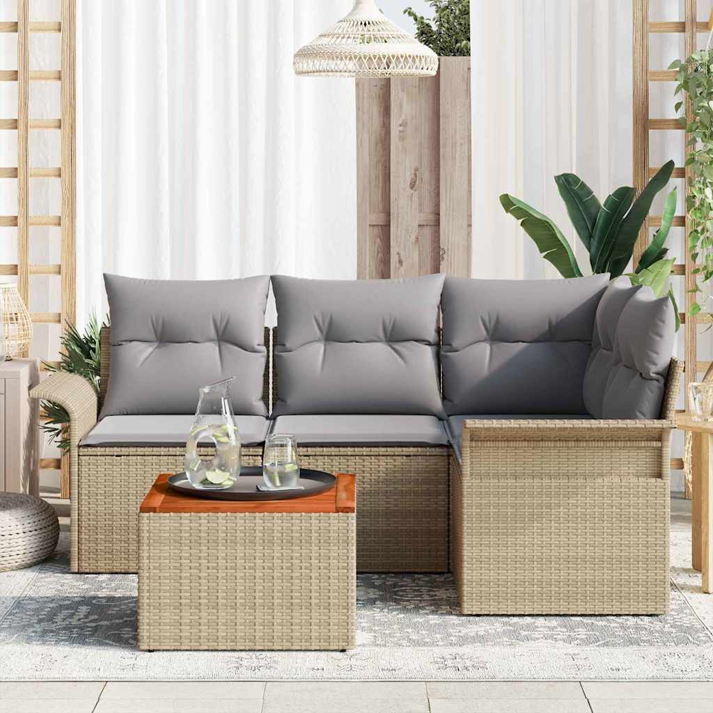 Set Divano da Giardino 5 pcs Beige e Grigio Chiaro polyrattan | homemem39