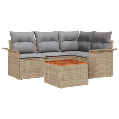 Set Divano da Giardino 5 pcs Beige e Grigio Chiaro polyrattan | homemem39