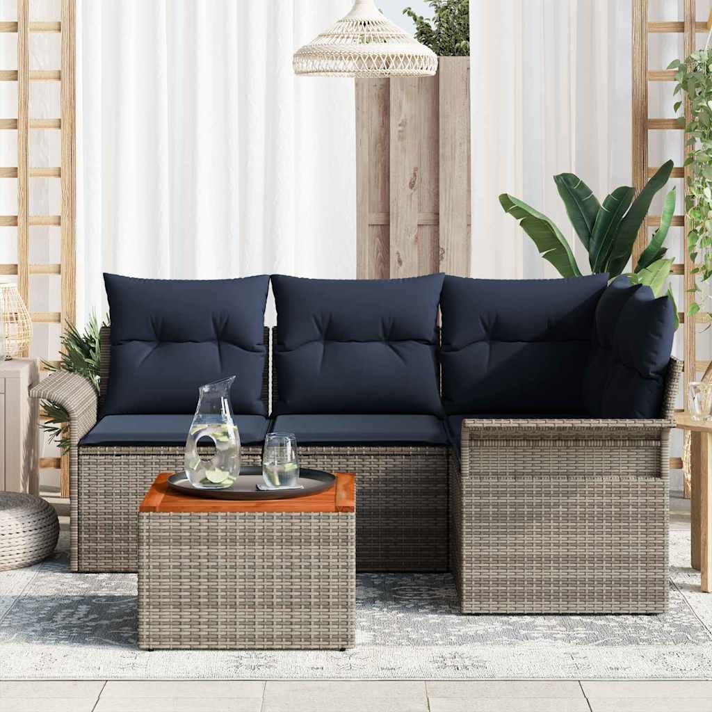 Set Divano da Giardino 5 pcs Grigio e Blu Navy polyrattan | homemem39