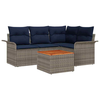 Set Divano da Giardino 5 pcs Grigio e Blu Navy polyrattan | homemem39