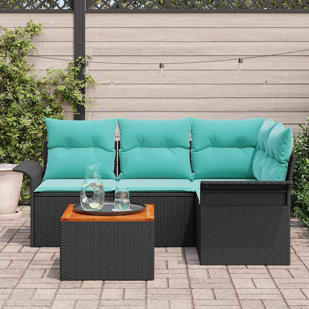 Set Divano da Giardino 5 pcs Nero e Turchese polyrattan | homemem39