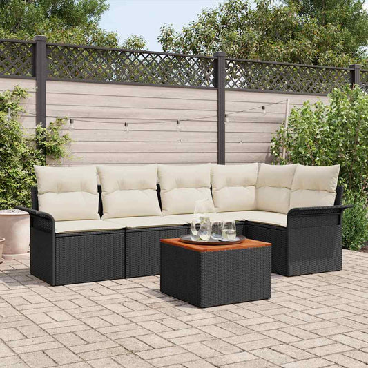 Set Divano da Giardino 6 pcs Nero e Crema polyrattan