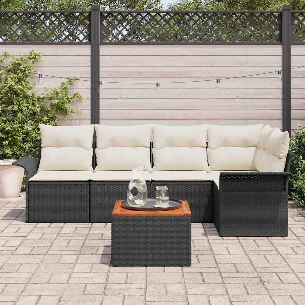 Set Divano da Giardino 6 pcs Nero e Crema polyrattan | homemem39