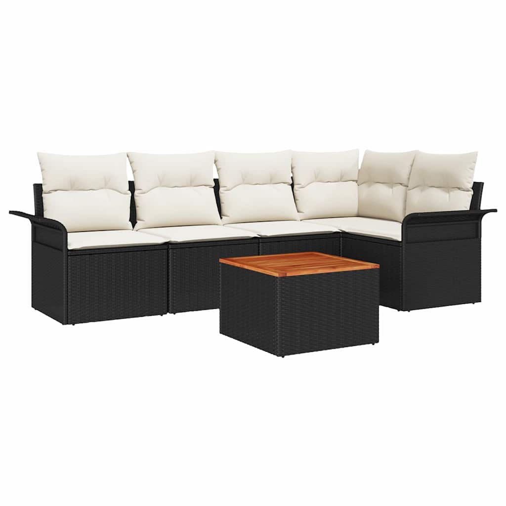 Set Divano da Giardino 6 pcs Nero e Crema polyrattan | homemem39