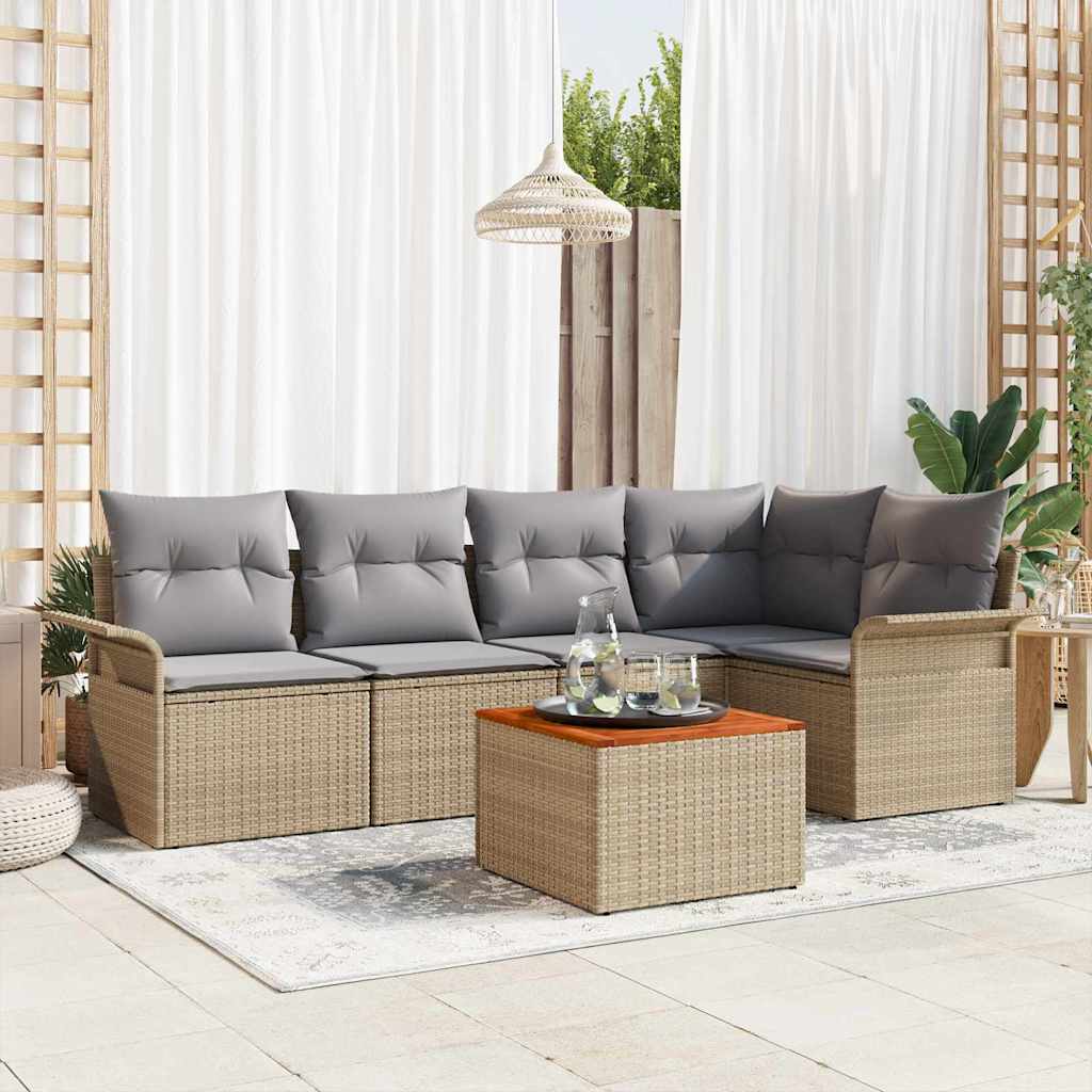 Set Divano da Giardino 6 pcs Beige e Grigio Chiaro polyrattan | homemem39