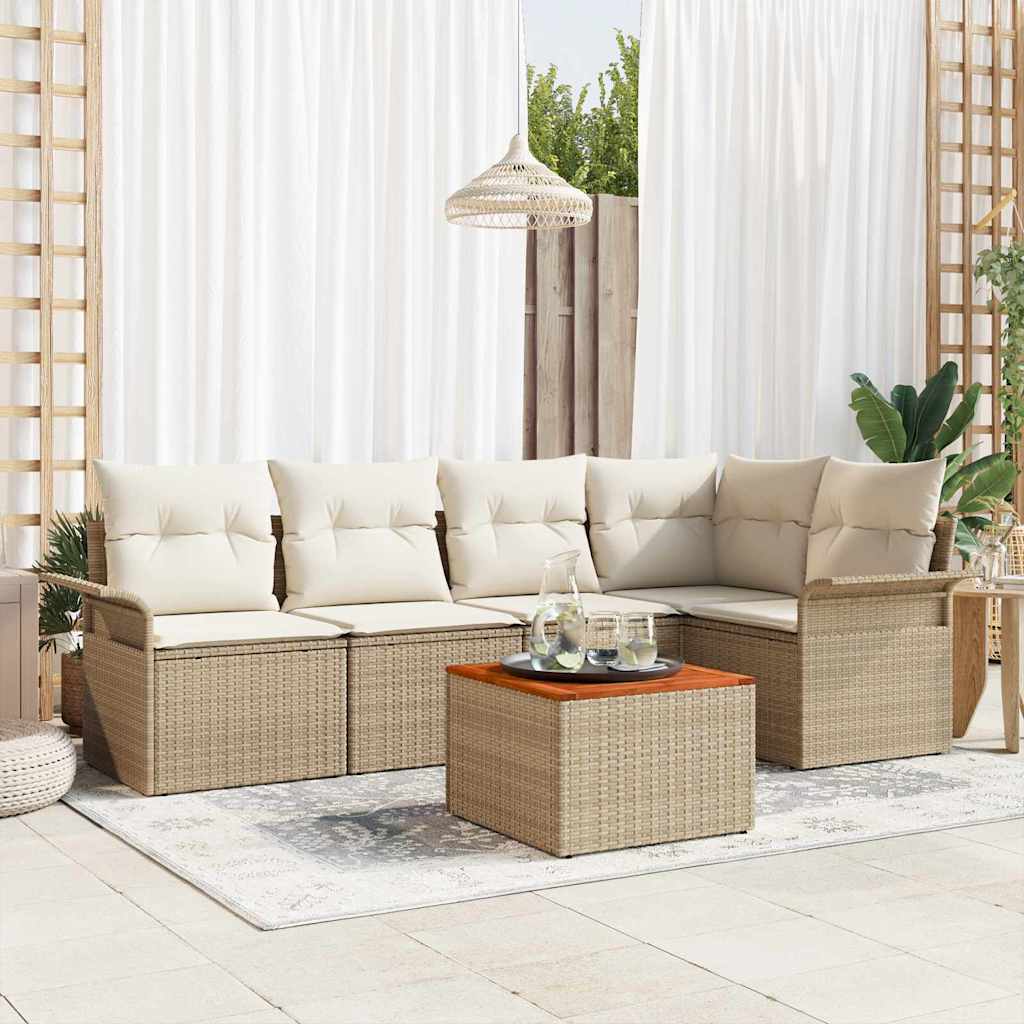 Set Divano da Giardino 6 pcs Beige e Crema polyrattan | homemem39
