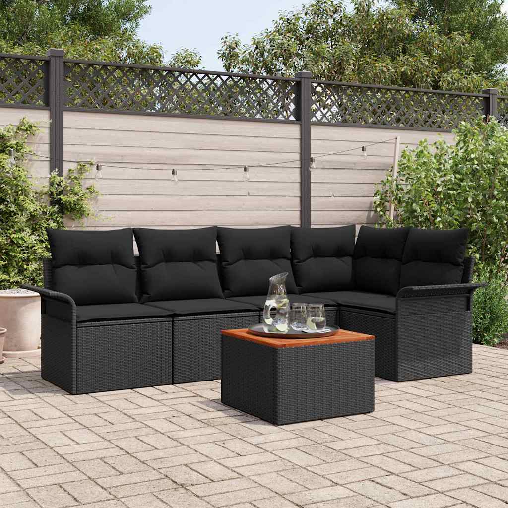 Set Divano da Giardino con archiviazione 6 pcs Nero polyrattan | homemem39