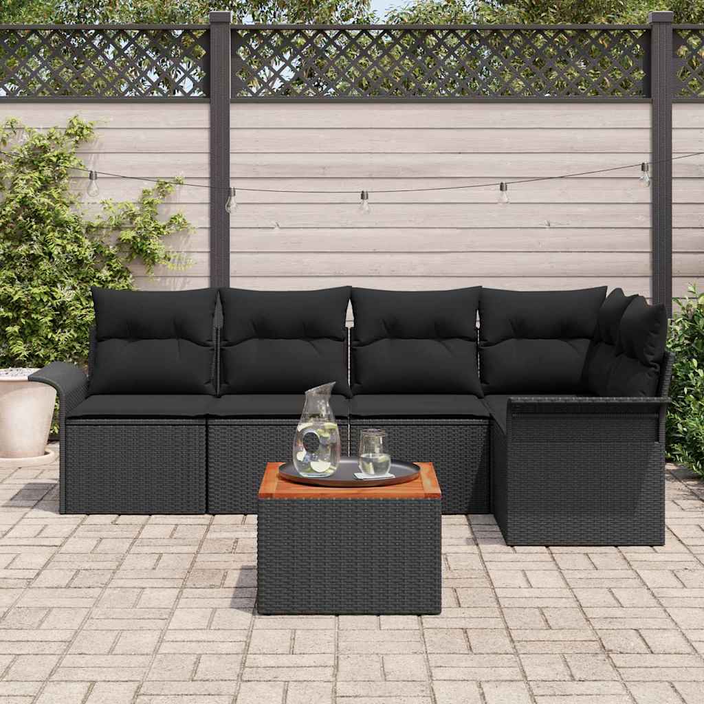 Set Divano da Giardino con archiviazione 6 pcs Nero polyrattan | homemem39