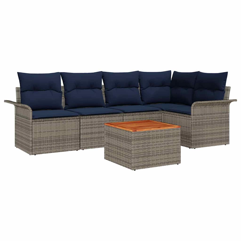 Set Divano da Giardino 6 pcs Grigio e Blu Navy polyrattan | homemem39