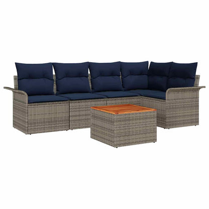 Set Divano da Giardino 6 pcs Grigio e Blu Navy polyrattan | homemem39