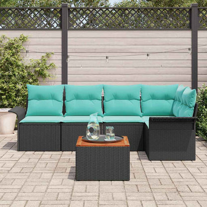 Set Divano da Giardino 6 pcs Nero e Turchese polyrattan | homemem39