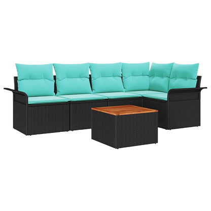 Set Divano da Giardino 6 pcs Nero e Turchese polyrattan | homemem39