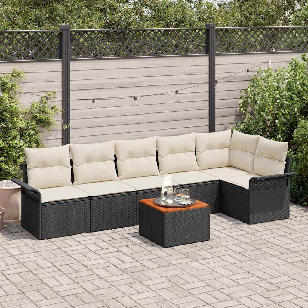 Set Divano da Giardino 7 pcs Nero e Crema polyrattan | homemem39