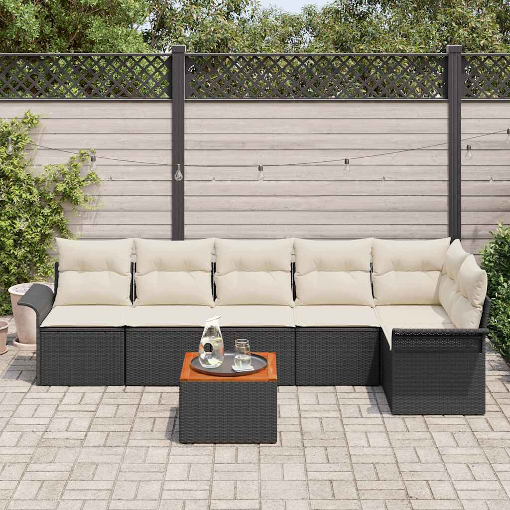 Set Divano da Giardino 7 pcs Nero e Crema polyrattan | homemem39