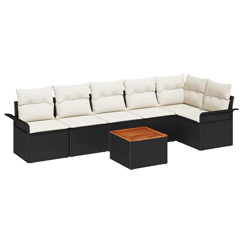Set Divano da Giardino 7 pcs Nero e Crema polyrattan | homemem39
