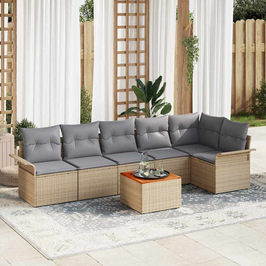Set Divano da Giardino 7 pcs Beige e Grigio Chiaro polyrattan