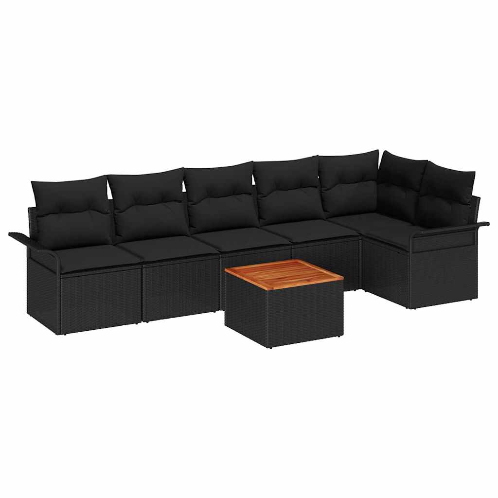 Set Divano da Giardino con archiviazione 7 pcs Nero polyrattan