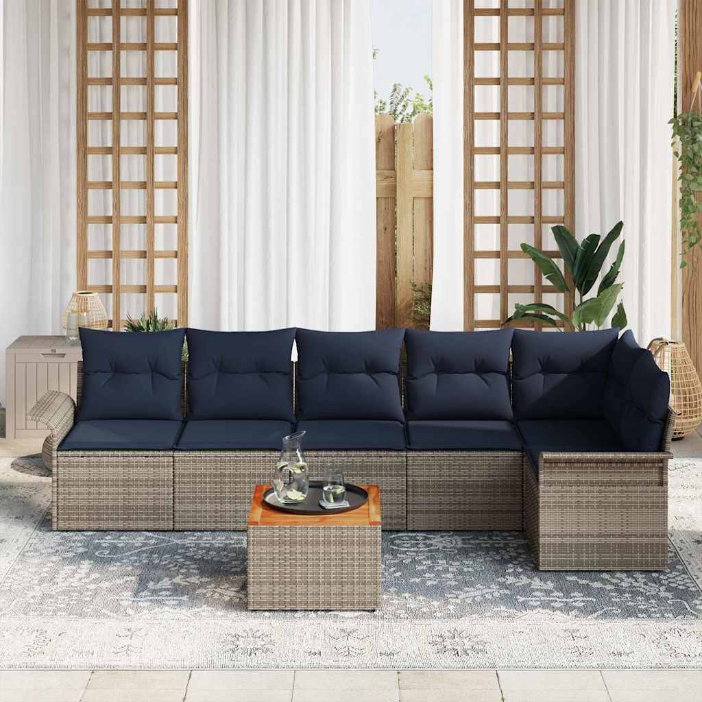 Set Divano da Giardino 7 pcs Grigio e Blu Navy polyrattan | homemem39