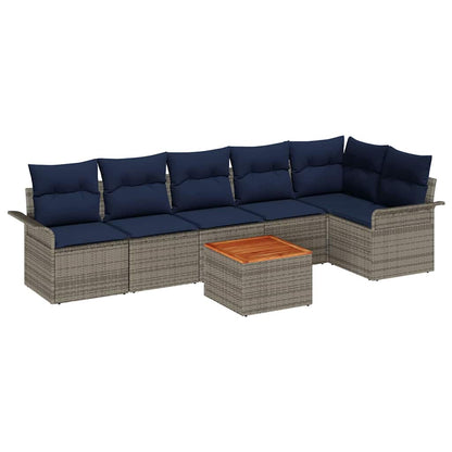 Set Divano da Giardino 7 pcs Grigio e Blu Navy polyrattan | homemem39