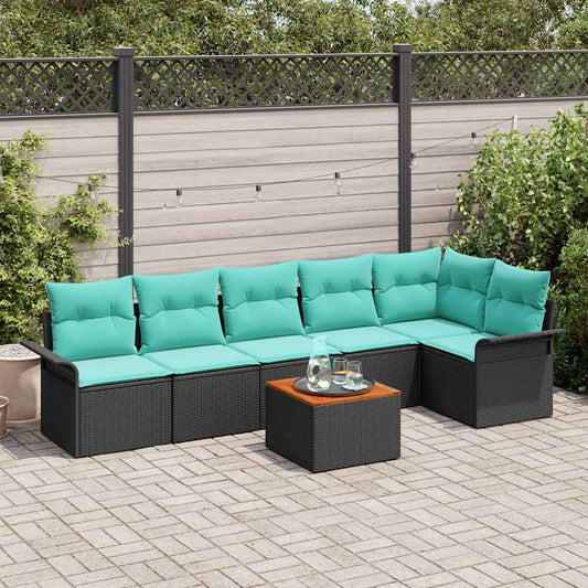 Set Divano da Giardino 7 pcs Nero e Turchese polyrattan