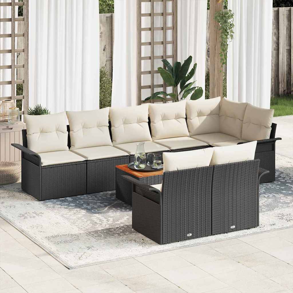 Set Divano da Giardino 9 pcs Nero e Crema polyrattan | homemem39