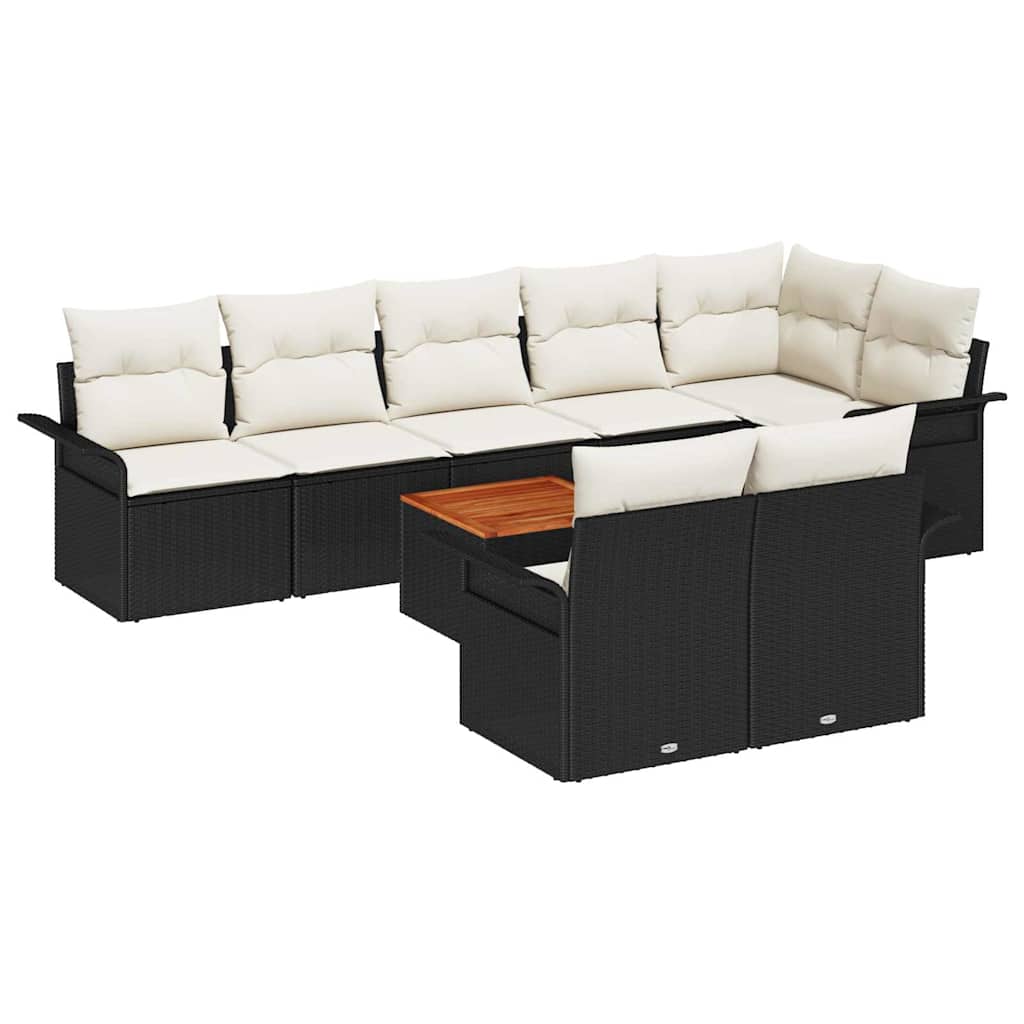 Set Divano da Giardino 9 pcs Nero e Crema polyrattan | homemem39