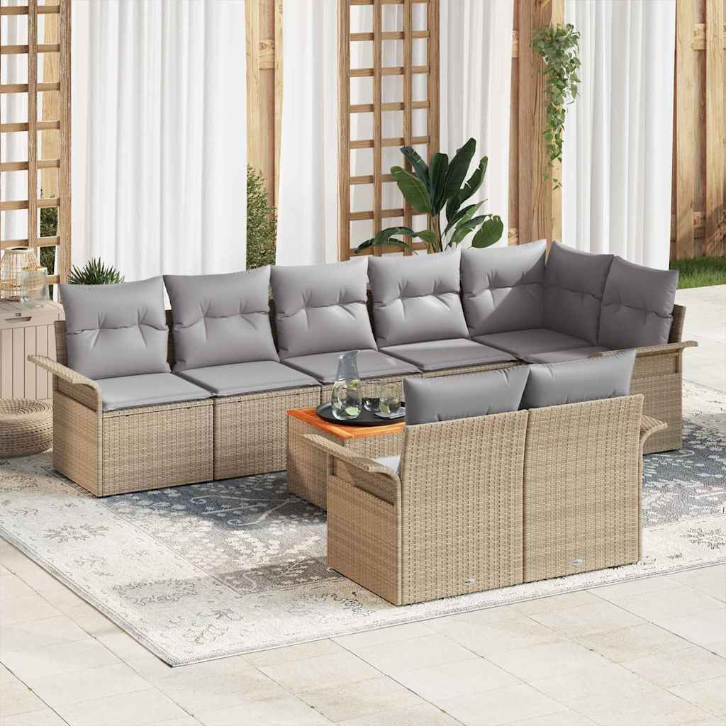 Set Divano da Giardino 9 pcs Beige e Grigio Chiaro polyrattan | homemem39