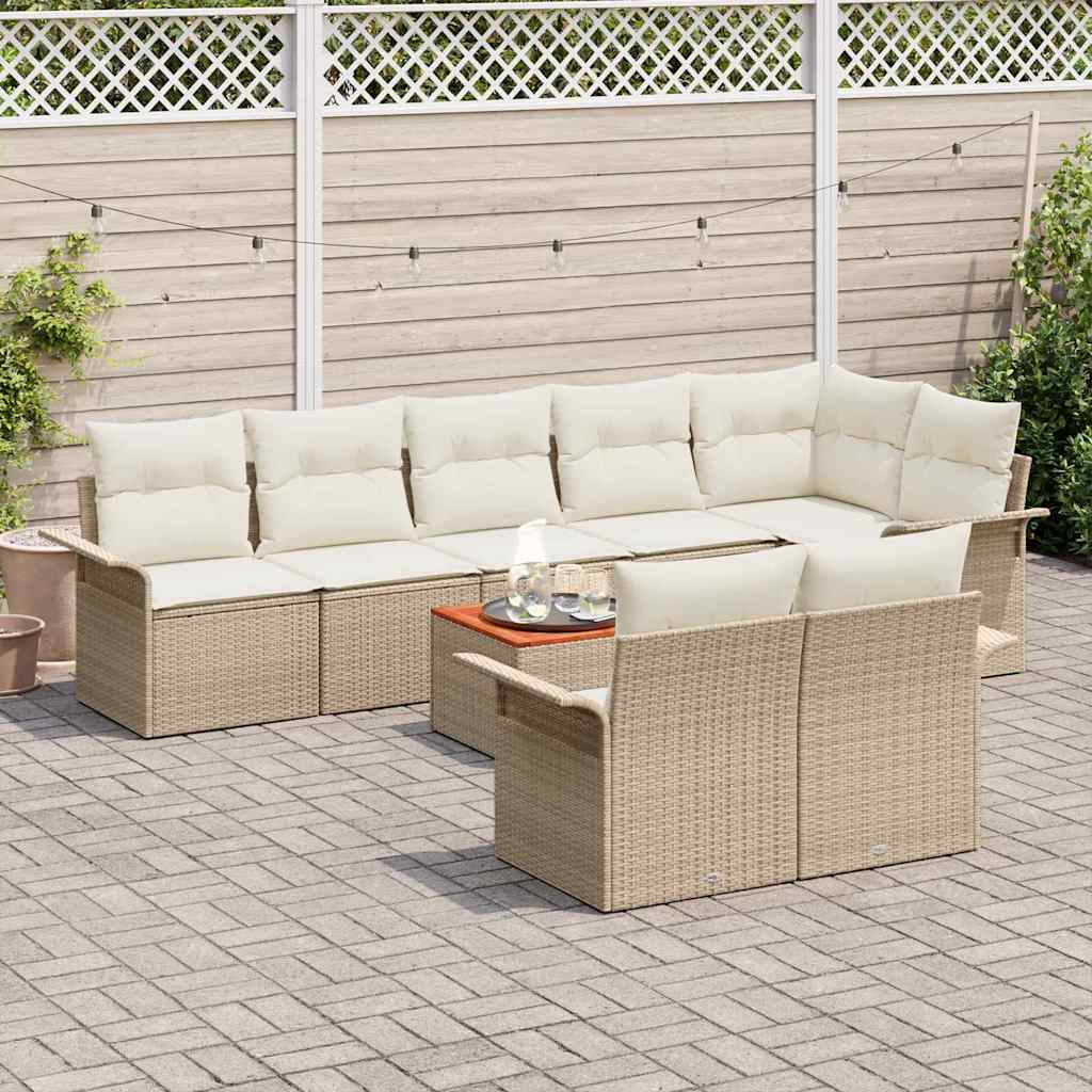 Set Divano da Giardino 9 pcs Beige e Crema polyrattan | homemem39