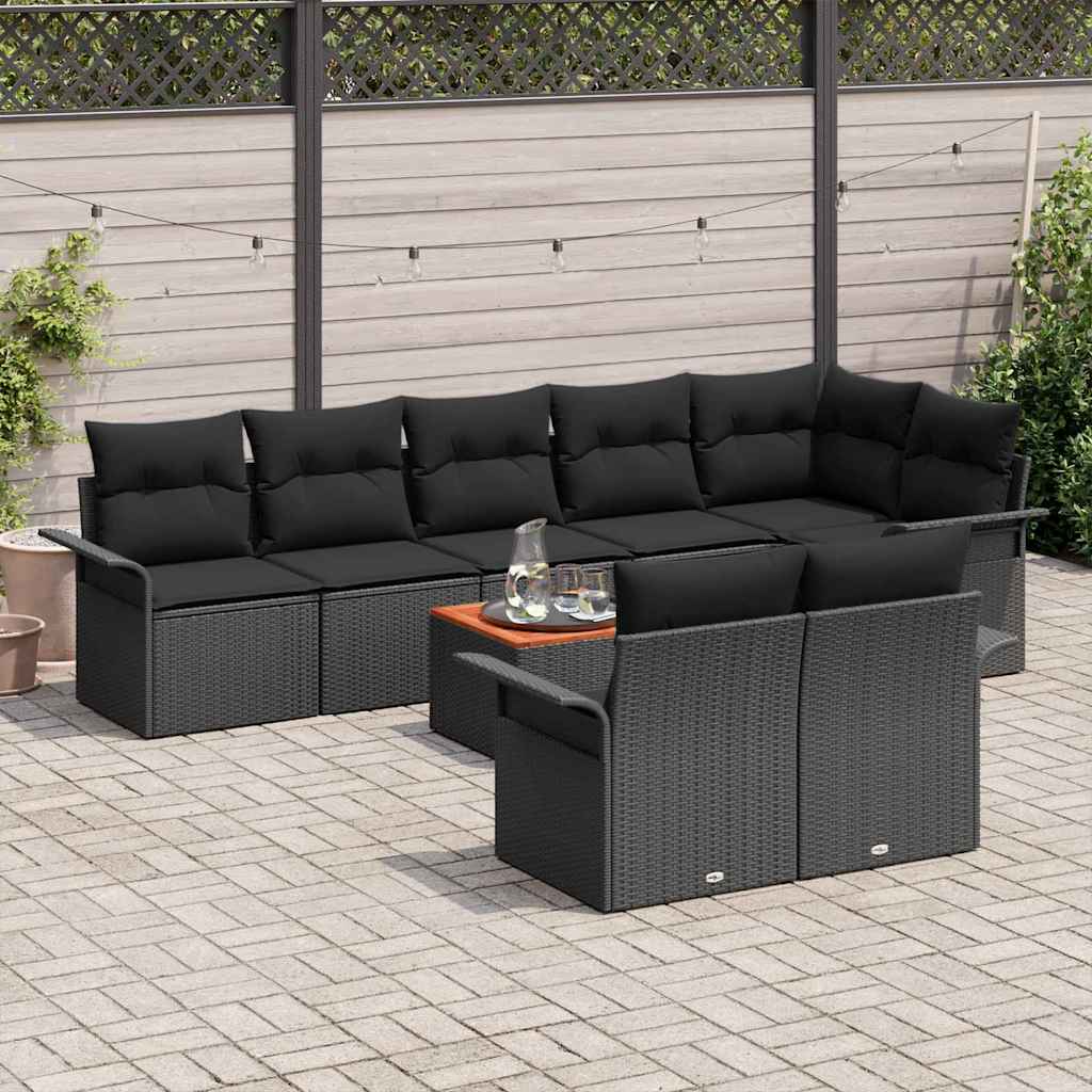 Set Divano da Giardino con archiviazione 9 pcs Nero polyrattan | homemem39