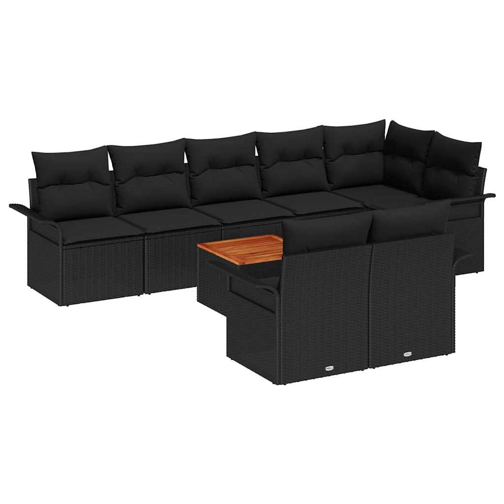 Set Divano da Giardino con archiviazione 9 pcs Nero polyrattan | homemem39