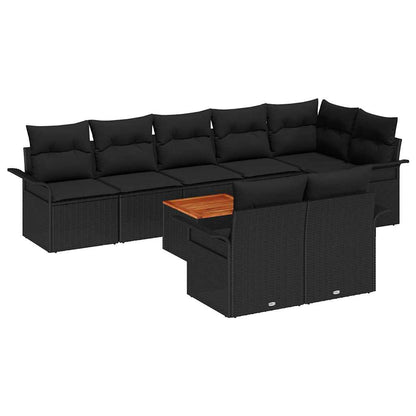 Set Divano da Giardino con archiviazione 9 pcs Nero polyrattan | homemem39