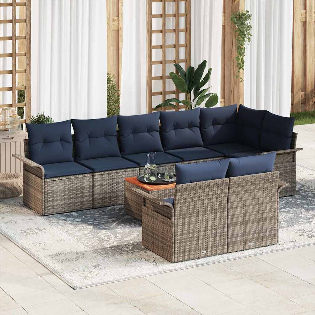 Set Divano da Giardino 9 pcs Grigio e Blu Navy polyrattan | homemem39