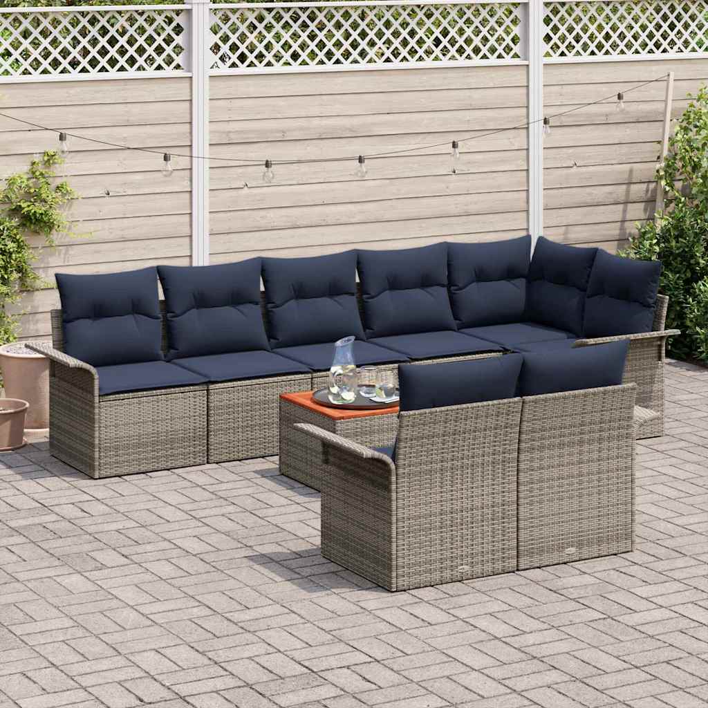 Set Divano da Giardino 9 pcs Grigio e Blu Navy polyrattan | homemem39