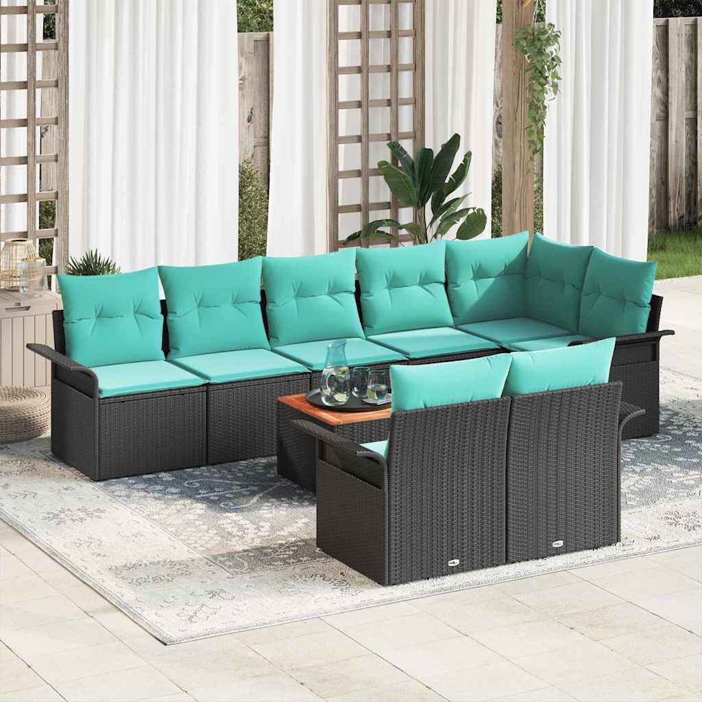 Set Divano da Giardino 9 pcs Nero e Turchese polyrattan | homemem39