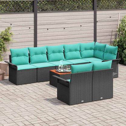 Set Divano da Giardino 9 pcs Nero e Turchese polyrattan | homemem39