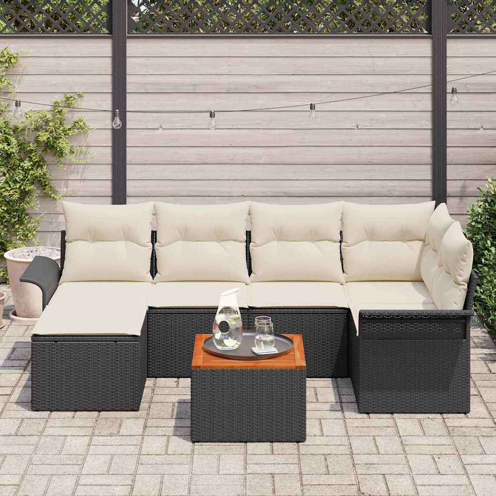 Set Divano da Giardino 7 pcs Nero e Crema polyrattan | homemem39