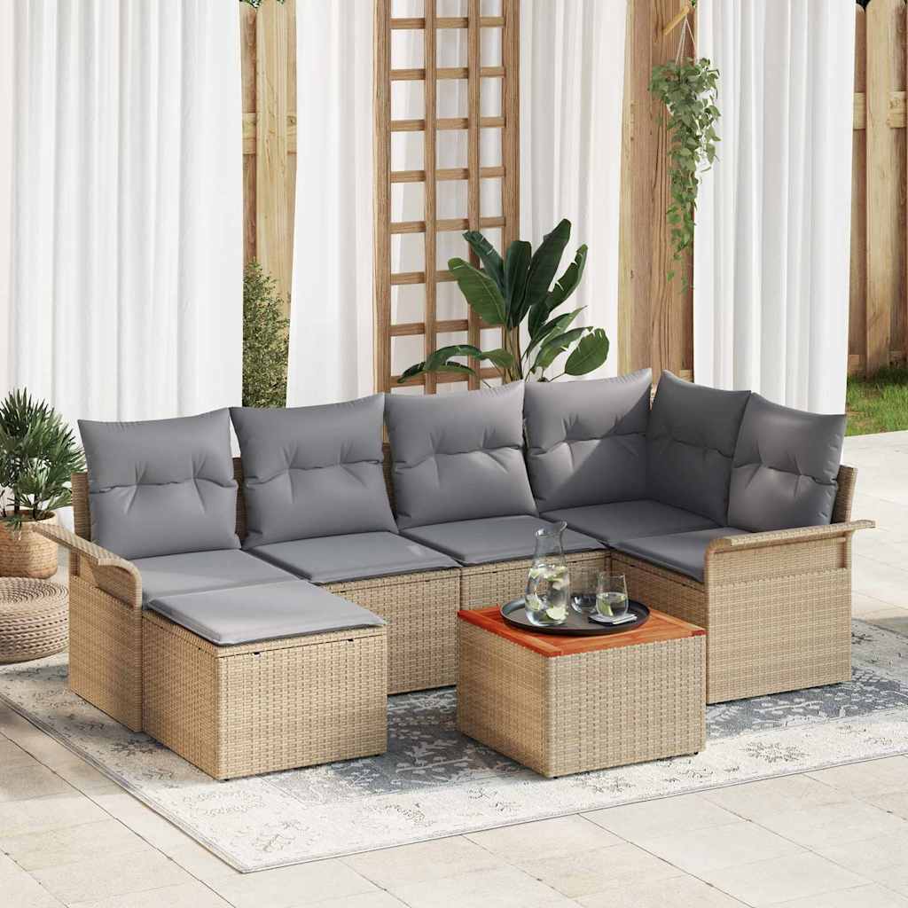 Set Divano da Giardino 7 pcs Beige e Grigio Chiaro polyrattan | homemem39