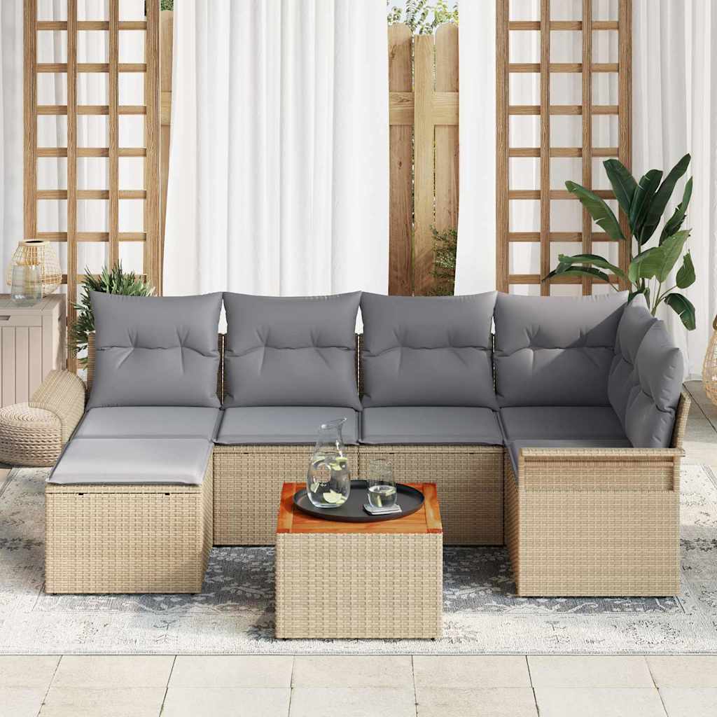 Set Divano da Giardino 7 pcs Beige e Grigio Chiaro polyrattan | homemem39