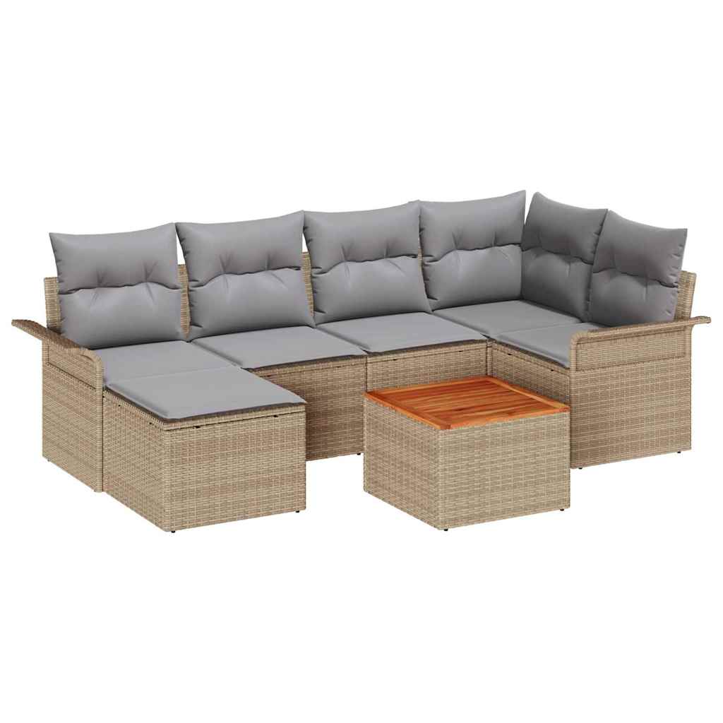 Set Divano da Giardino 7 pcs Beige e Grigio Chiaro polyrattan | homemem39