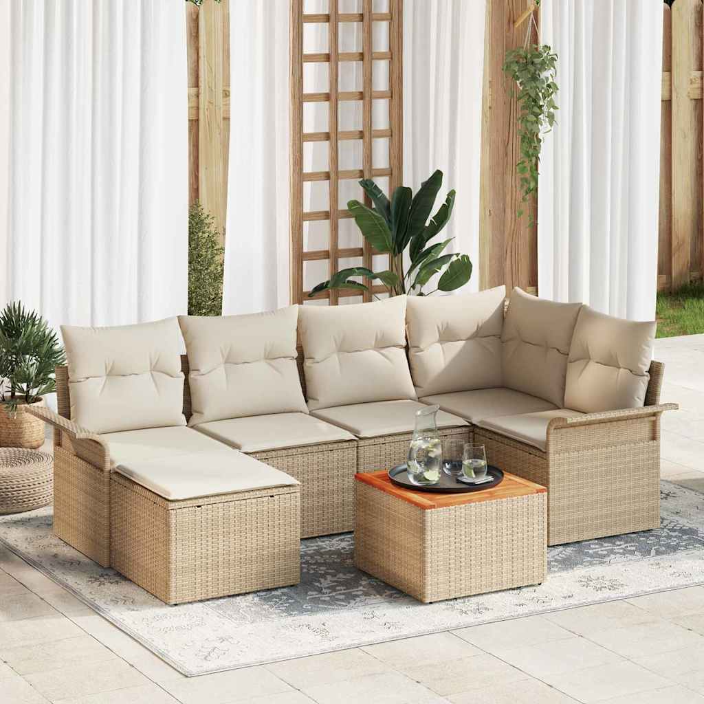 Set Divano da Giardino 7 pcs Beige e Crema polyrattan | homemem39