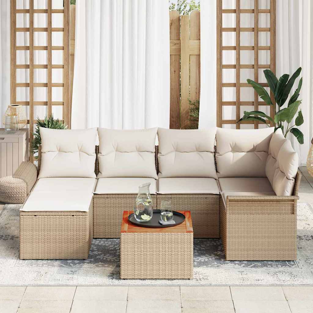 Set Divano da Giardino 7 pcs Beige e Crema polyrattan | homemem39