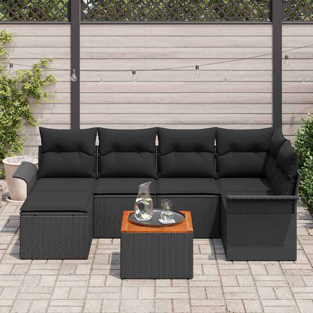 Set Divano da Giardino con archiviazione 7 pcs Nero polyrattan | homemem39