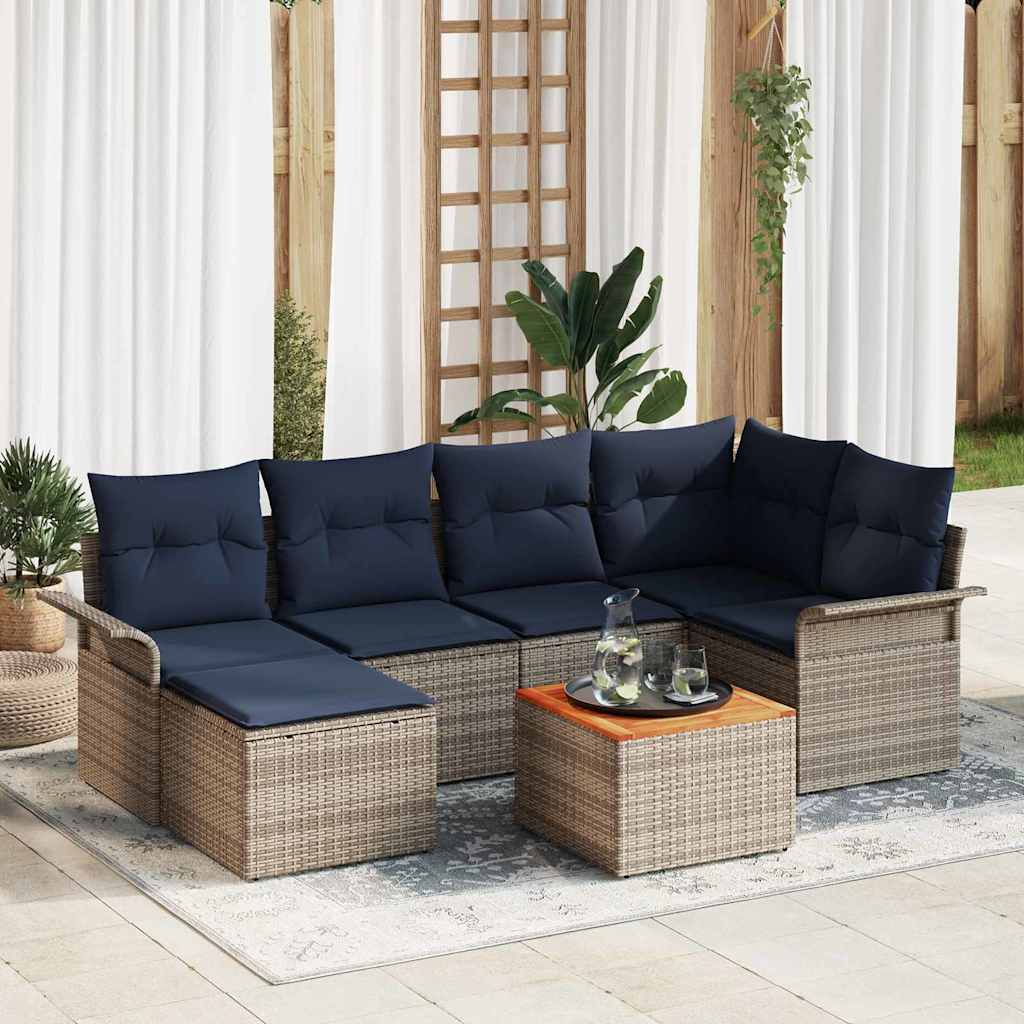 Set Divano da Giardino 7 pcs Grigio e Blu Navy polyrattan | homemem39