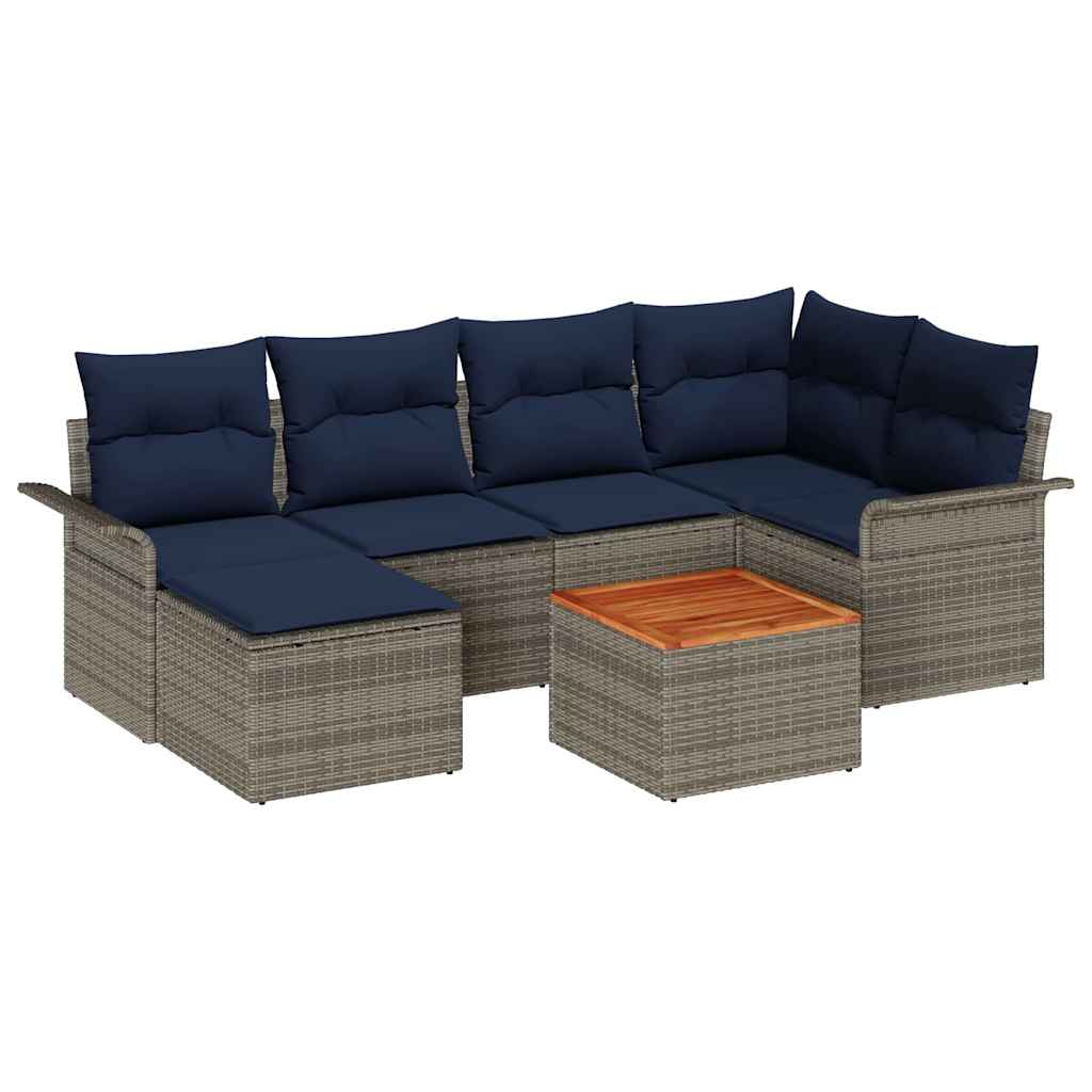 Set Divano da Giardino 7 pcs Grigio e Blu Navy polyrattan | homemem39