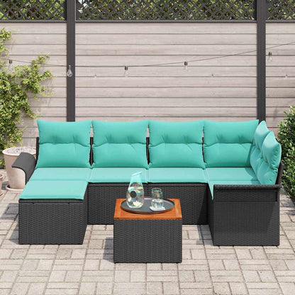 Set Divano da Giardino 7 pcs Nero e Turchese polyrattan | homemem39